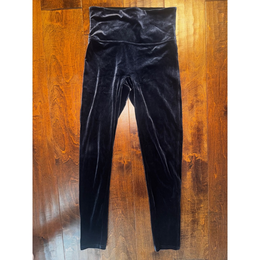 Spanx Navy Blue Velvet High Waisted Leggings Women's Size Medium